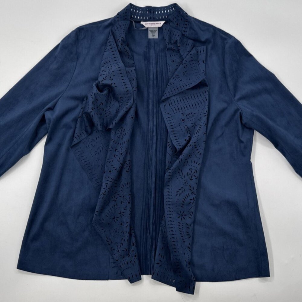 Allison Daley Womens Blazer Jacket Blue Cardigan Open Front 14 P Stretch NEW